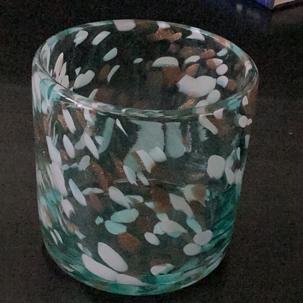 Murano Glass Art Vase with clear glass, gold and white Accents